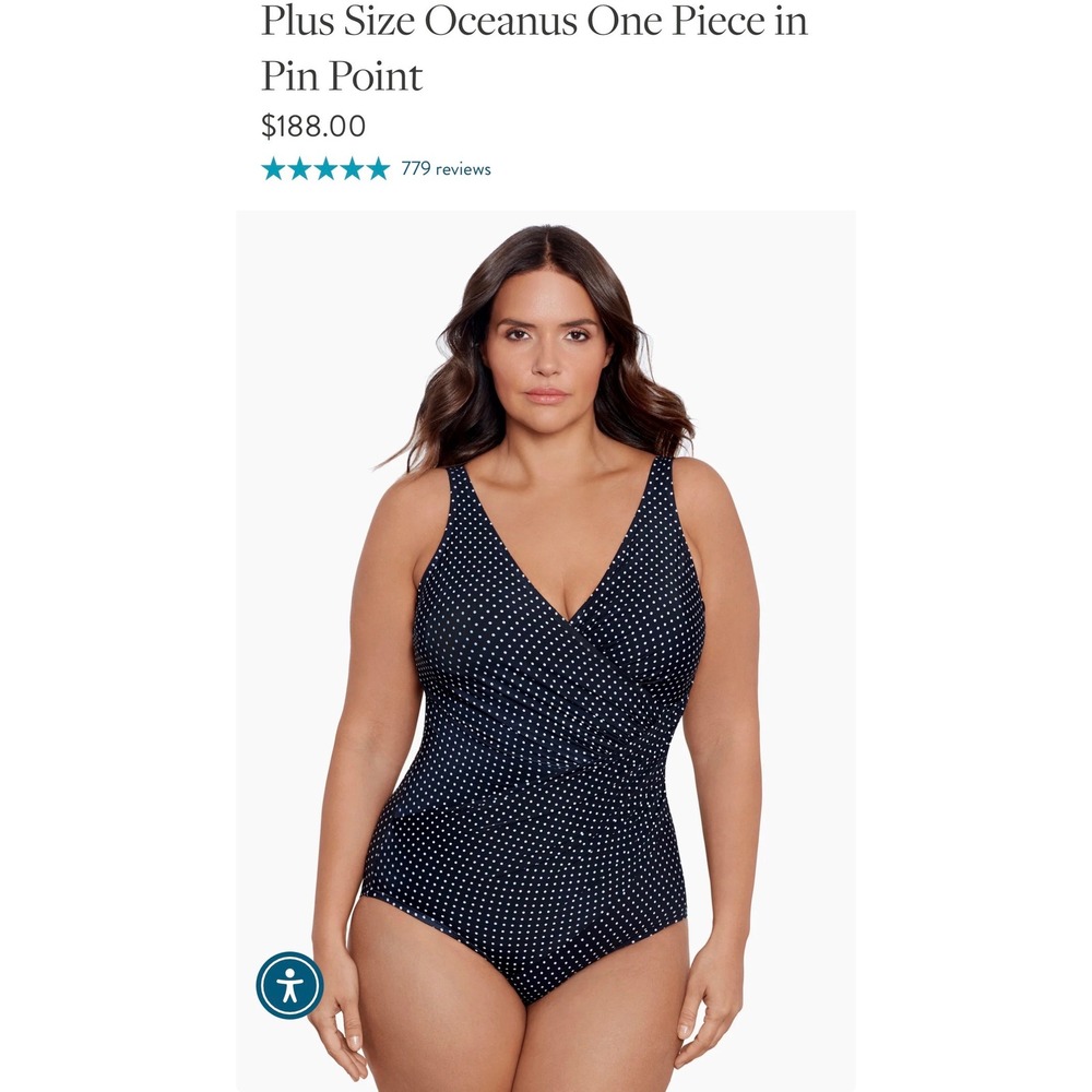Miraclesuit Oceanus Polka Dot Pinup One Piece Swimsuit Women 16DD Black Slimming